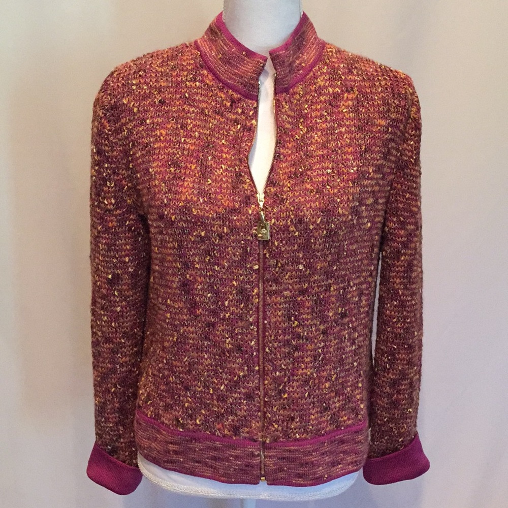 St. John Knit Cardigan Zip Up Multicolor Knit
